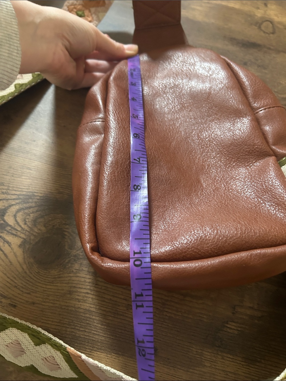Bohemian leather backpack with adjustable canvas strap - Picture 6 of 8